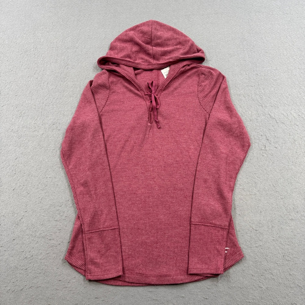 NEW Hollister Hoodie Women's Small Burgundy Waffle Knit Thermal Pullover Lounge